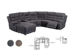 Modular corner with 3 Recliners  - Rhino Suede  - Available is left/right config  - Console with cup holders and storage  - Available in Truffle and Charcoal 