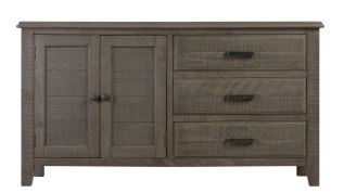 The Sleek and Contemporary Davinci Buffet is a perfect addition to any home as the elegant slate/grey coloured N.Z. Pine Timber with complimentary black brushed metal handled furniture will fit to anyone’s house without clashing with existing furniture.  *Draw internals are made with MDF but Draw faces are still N.Z. Pine Timber.  1500x470x800mm