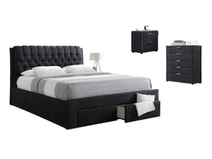 Enjoy a Long night’s rest on your comfortable mattress atop of this wonderful and upmarket style Echo Bed frame. The Echo Frame is a Twill Fabric Frame with a button studded tall headboard and end drawers for extra and convenient storage all while being supported by timber slats to keep you and your bed supported.  This gorgeous and plush bedframe does not just come as a lone frame, we also have optional bed side tables and tallboy to complete a full bedroom suite to give your bedroom a completed look.  
