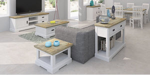 The Hamptons Range is made from Beautiful strong timber Featuring white wash and Timber look, It's Solid pine meaning it is very Sturdy,  Dining Chairs come fully assembled featuring a solid seat base with seat and back contouring for extra comfort.  Includes  1x Dining Table  6x Dining Chairs   Dining Table Measurements are as follows - 1900x1000mm  
