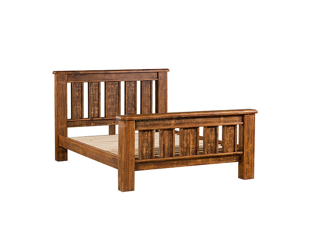 The Flinders wooden frame is a beautiful and homely designed bed made from a sturdy N.Z. Pine timber that has solid timber slats that support any mattress and backs the sturdy look the Flinders presents.  The Flinders frame has a lovely high-backed headboard and sits above the ground nicely for any under bed storage that is needed. Make any house into a home with this gorgeous Rustic style Frame.